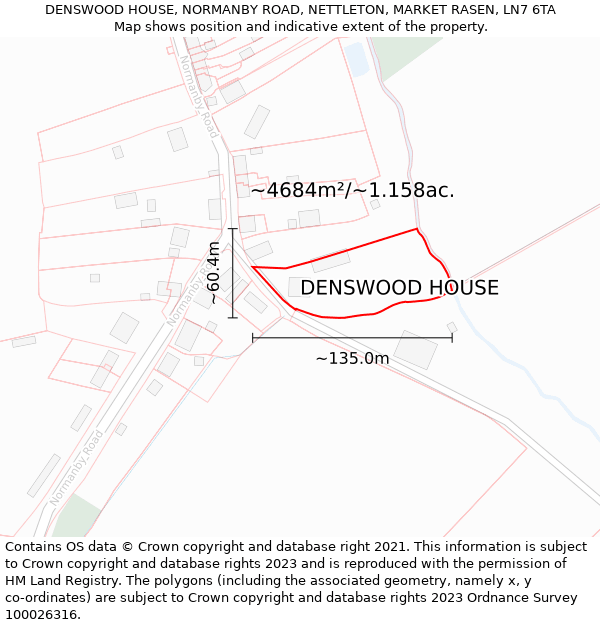 DENSWOOD HOUSE, NORMANBY ROAD, NETTLETON, MARKET RASEN, LN7 6TA: Plot and title map