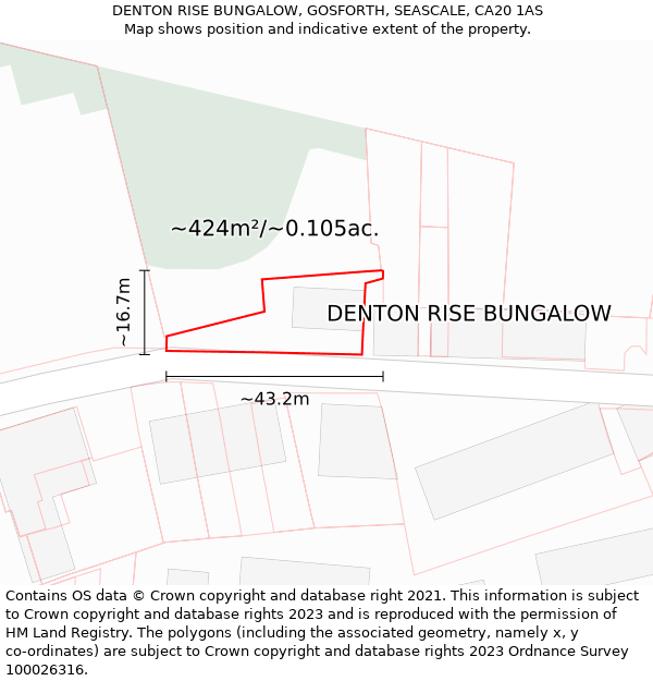 DENTON RISE BUNGALOW, GOSFORTH, SEASCALE, CA20 1AS: Plot and title map