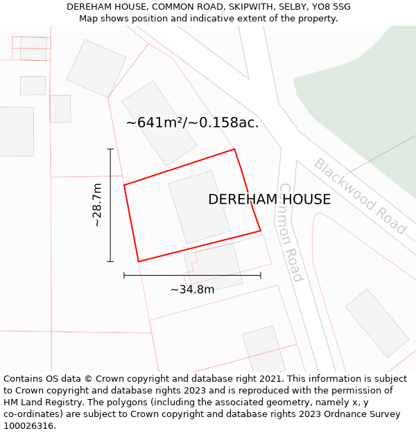 DEREHAM HOUSE, COMMON ROAD, SKIPWITH, SELBY, YO8 5SG: Plot and title map
