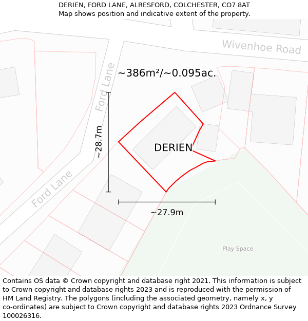 DERIEN, FORD LANE, ALRESFORD, COLCHESTER, CO7 8AT: Plot and title map