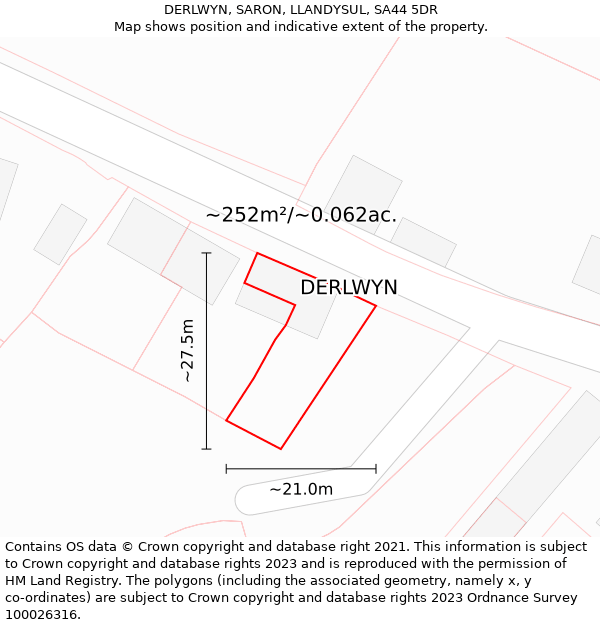 DERLWYN, SARON, LLANDYSUL, SA44 5DR: Plot and title map