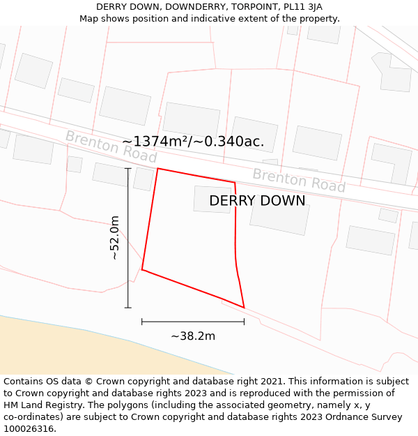 DERRY DOWN, DOWNDERRY, TORPOINT, PL11 3JA: Plot and title map