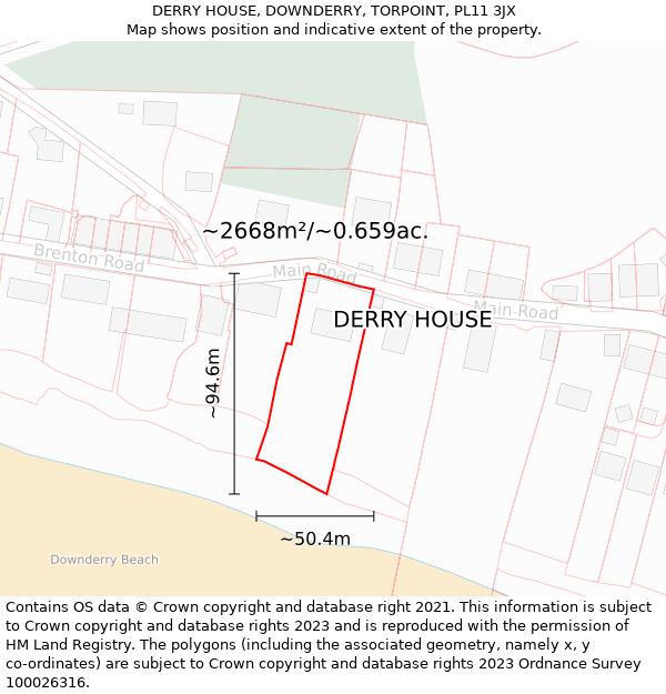 DERRY HOUSE, DOWNDERRY, TORPOINT, PL11 3JX: Plot and title map