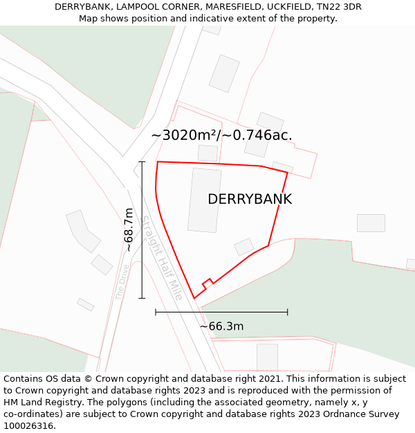 DERRYBANK, LAMPOOL CORNER, MARESFIELD, UCKFIELD, TN22 3DR: Plot and title map