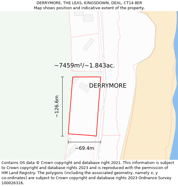 DERRYMORE, THE LEAS, KINGSDOWN, DEAL, CT14 8ER: Plot and title map