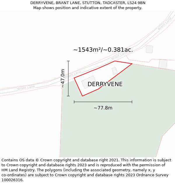 DERRYVENE, BRANT LANE, STUTTON, TADCASTER, LS24 9BN: Plot and title map