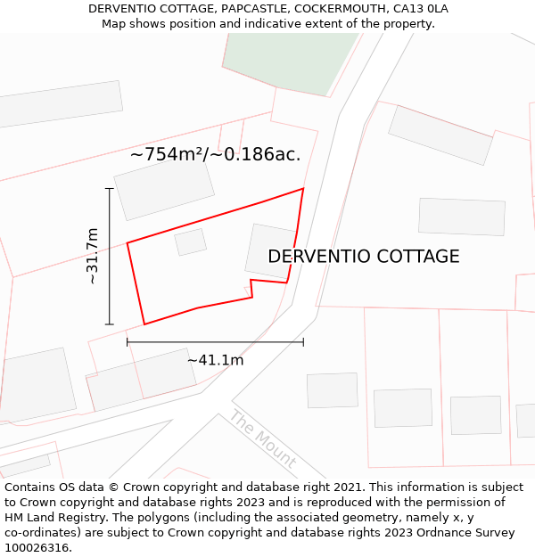 DERVENTIO COTTAGE, PAPCASTLE, COCKERMOUTH, CA13 0LA: Plot and title map
