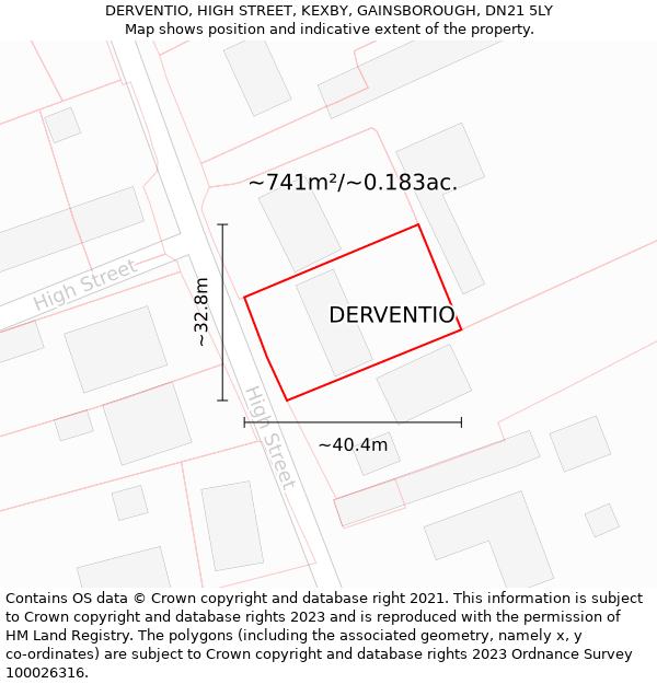 DERVENTIO, HIGH STREET, KEXBY, GAINSBOROUGH, DN21 5LY: Plot and title map