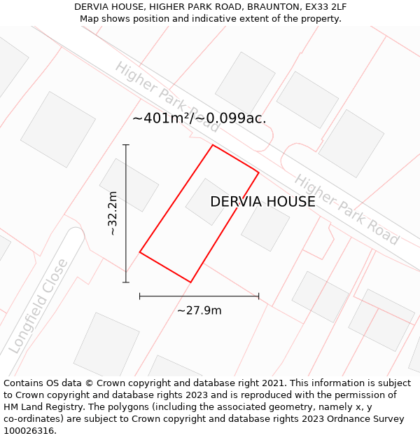 DERVIA HOUSE, HIGHER PARK ROAD, BRAUNTON, EX33 2LF: Plot and title map