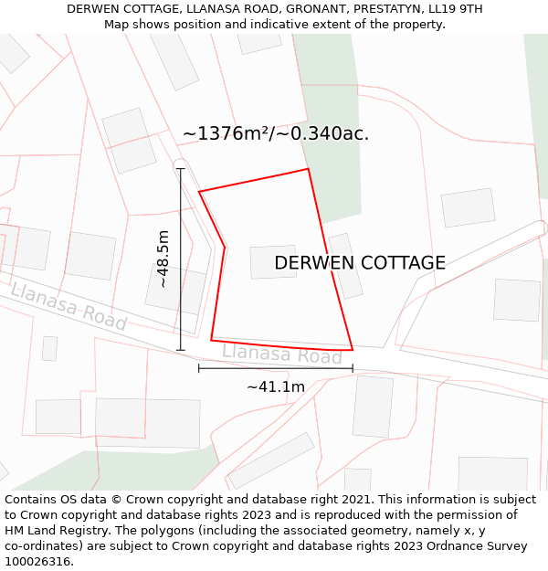 DERWEN COTTAGE, LLANASA ROAD, GRONANT, PRESTATYN, LL19 9TH: Plot and title map