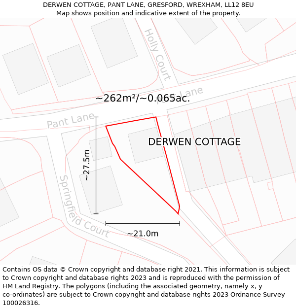 DERWEN COTTAGE, PANT LANE, GRESFORD, WREXHAM, LL12 8EU: Plot and title map