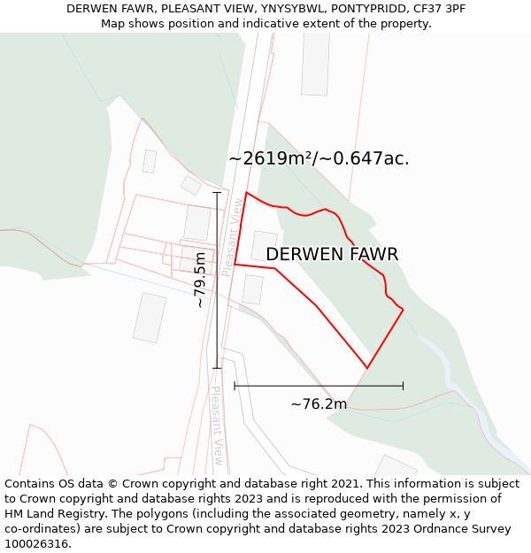 DERWEN FAWR, PLEASANT VIEW, YNYSYBWL, PONTYPRIDD, CF37 3PF: Plot and title map