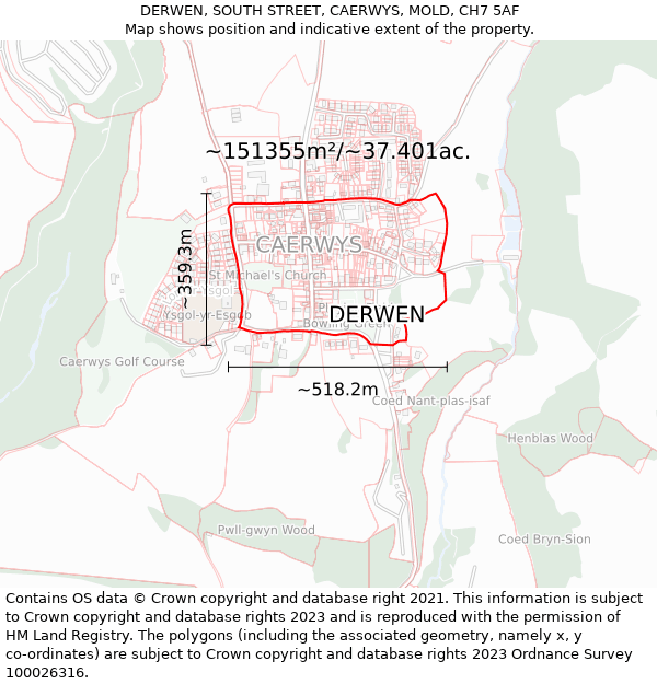 DERWEN, SOUTH STREET, CAERWYS, MOLD, CH7 5AF: Plot and title map