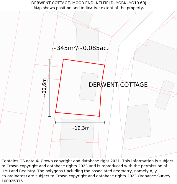 DERWENT COTTAGE, MOOR END, KELFIELD, YORK, YO19 6RJ: Plot and title map