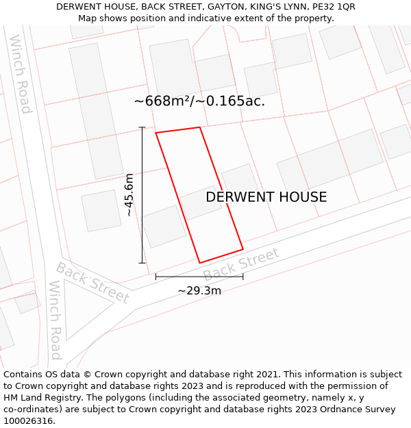 DERWENT HOUSE, BACK STREET, GAYTON, KING'S LYNN, PE32 1QR: Plot and title map