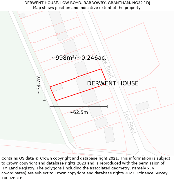 DERWENT HOUSE, LOW ROAD, BARROWBY, GRANTHAM, NG32 1DJ: Plot and title map