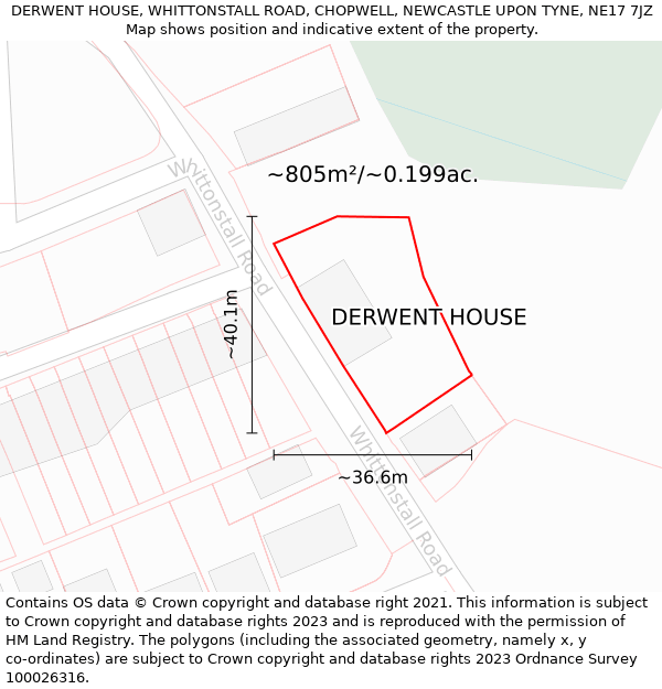 DERWENT HOUSE, WHITTONSTALL ROAD, CHOPWELL, NEWCASTLE UPON TYNE, NE17 7JZ: Plot and title map