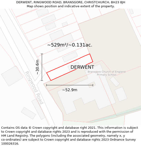 DERWENT, RINGWOOD ROAD, BRANSGORE, CHRISTCHURCH, BH23 8JH: Plot and title map