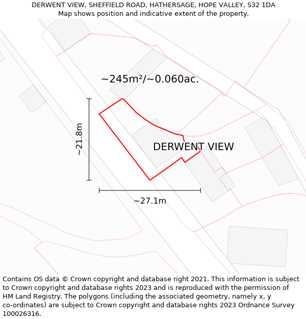 DERWENT VIEW, SHEFFIELD ROAD, HATHERSAGE, HOPE VALLEY, S32 1DA: Plot and title map