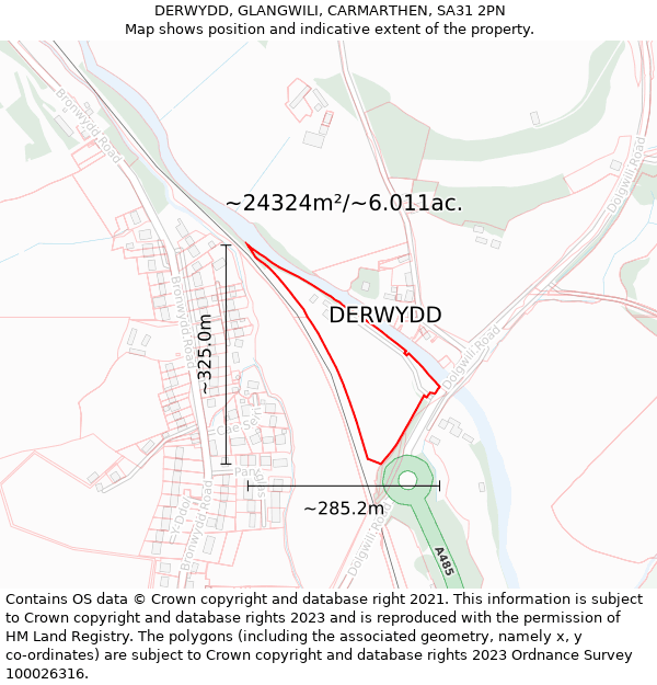 DERWYDD, GLANGWILI, CARMARTHEN, SA31 2PN: Plot and title map