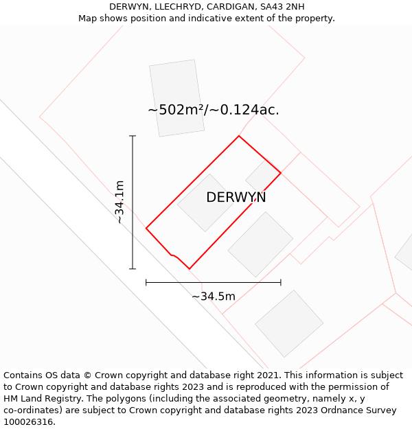 DERWYN, LLECHRYD, CARDIGAN, SA43 2NH: Plot and title map