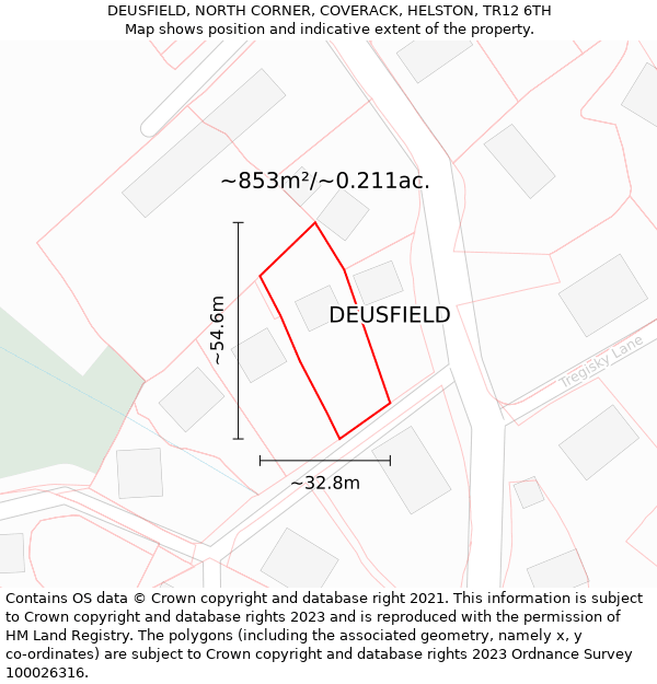 DEUSFIELD, NORTH CORNER, COVERACK, HELSTON, TR12 6TH: Plot and title map