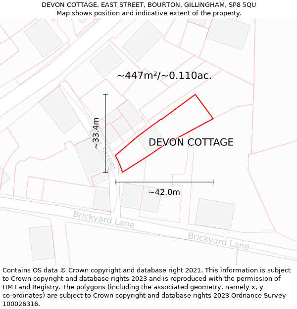 DEVON COTTAGE, EAST STREET, BOURTON, GILLINGHAM, SP8 5QU: Plot and title map