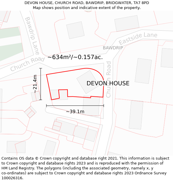 DEVON HOUSE, CHURCH ROAD, BAWDRIP, BRIDGWATER, TA7 8PD: Plot and title map