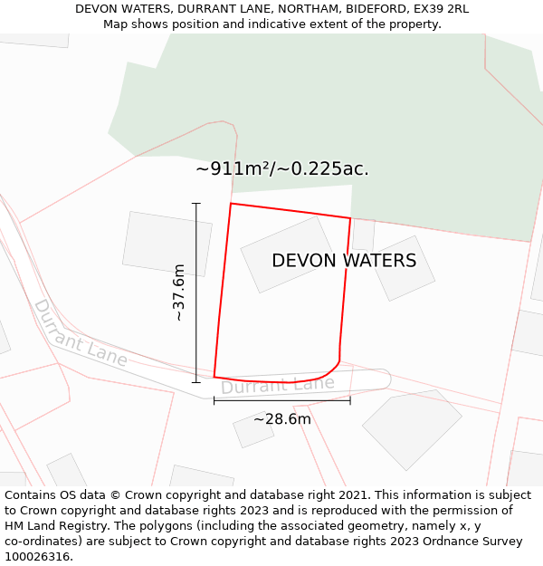 DEVON WATERS, DURRANT LANE, NORTHAM, BIDEFORD, EX39 2RL: Plot and title map