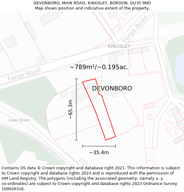 DEVONBORO, MAIN ROAD, KINGSLEY, BORDON, GU35 9ND: Plot and title map