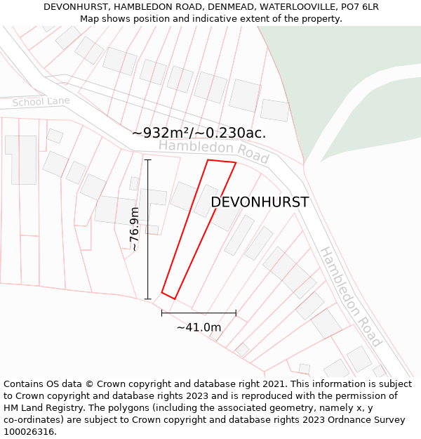 DEVONHURST, HAMBLEDON ROAD, DENMEAD, WATERLOOVILLE, PO7 6LR: Plot and title map