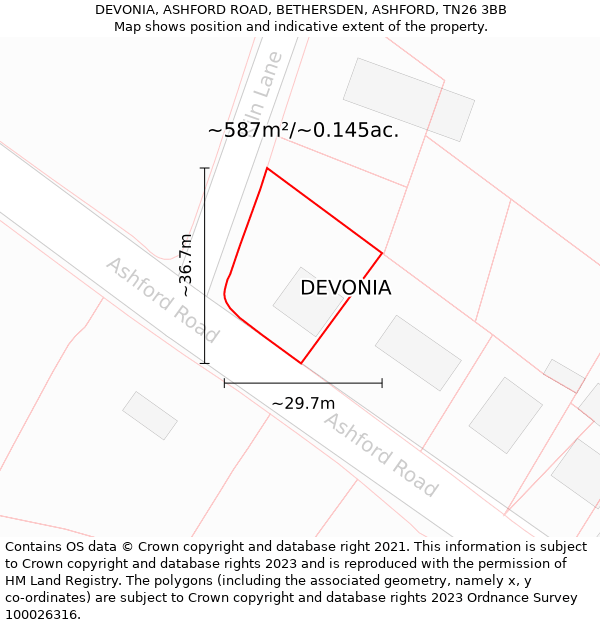 DEVONIA, ASHFORD ROAD, BETHERSDEN, ASHFORD, TN26 3BB: Plot and title map