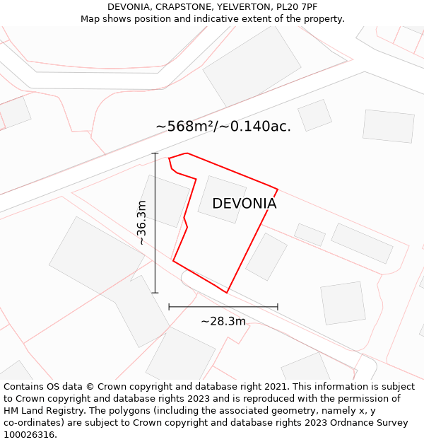 DEVONIA, CRAPSTONE, YELVERTON, PL20 7PF: Plot and title map