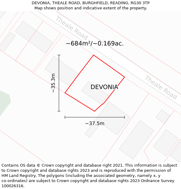 DEVONIA, THEALE ROAD, BURGHFIELD, READING, RG30 3TP: Plot and title map