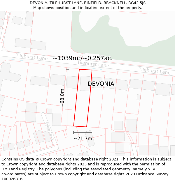 DEVONIA, TILEHURST LANE, BINFIELD, BRACKNELL, RG42 5JS: Plot and title map