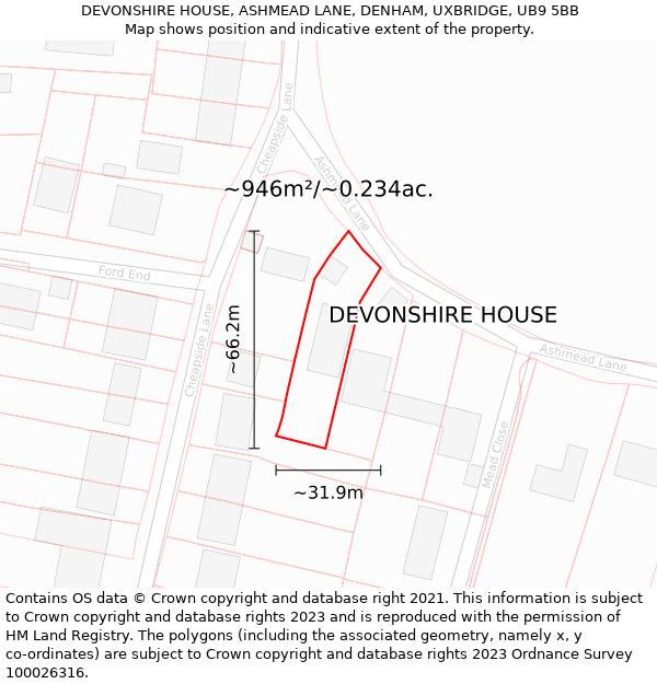 DEVONSHIRE HOUSE, ASHMEAD LANE, DENHAM, UXBRIDGE, UB9 5BB: Plot and title map