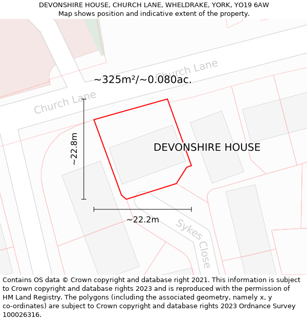 DEVONSHIRE HOUSE, CHURCH LANE, WHELDRAKE, YORK, YO19 6AW: Plot and title map