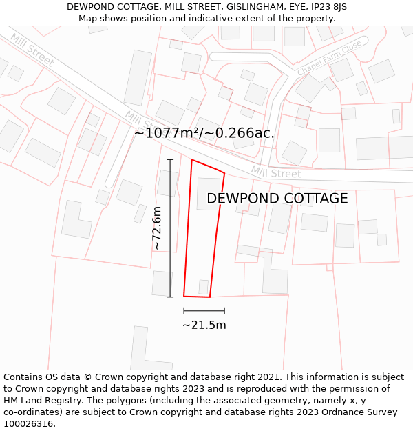 DEWPOND COTTAGE, MILL STREET, GISLINGHAM, EYE, IP23 8JS: Plot and title map
