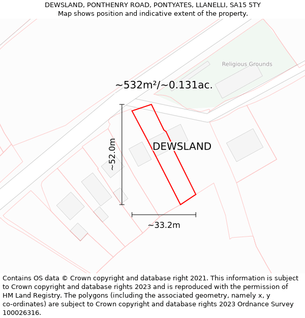 DEWSLAND, PONTHENRY ROAD, PONTYATES, LLANELLI, SA15 5TY: Plot and title map