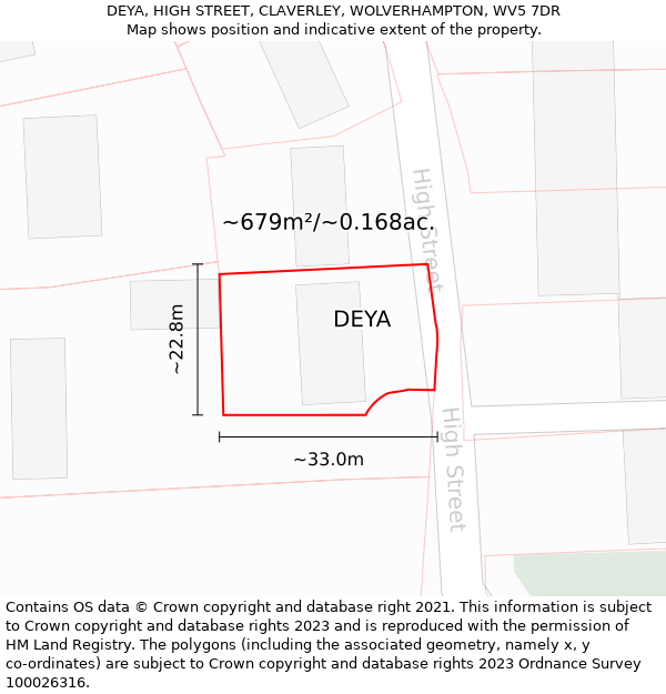 DEYA, HIGH STREET, CLAVERLEY, WOLVERHAMPTON, WV5 7DR: Plot and title map