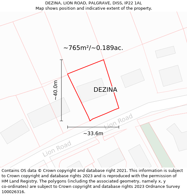 DEZINA, LION ROAD, PALGRAVE, DISS, IP22 1AL: Plot and title map