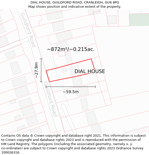 DIAL HOUSE, GUILDFORD ROAD, CRANLEIGH, GU6 8PG: Plot and title map