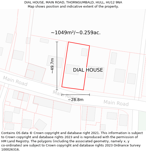 DIAL HOUSE, MAIN ROAD, THORNGUMBALD, HULL, HU12 9NA: Plot and title map