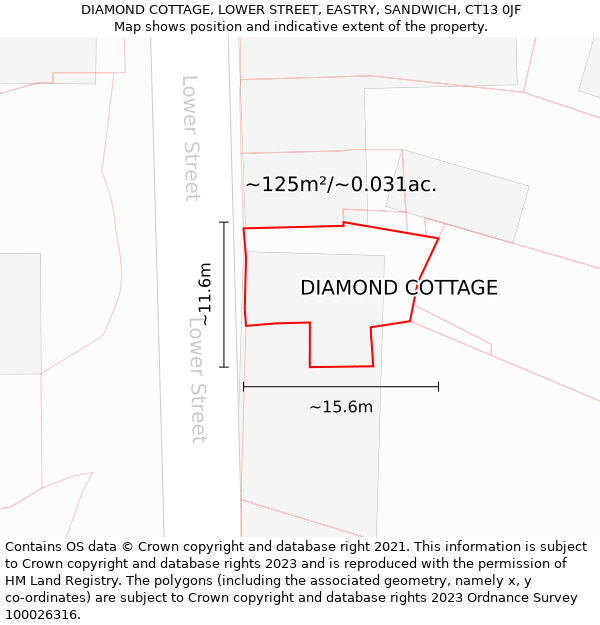 DIAMOND COTTAGE, LOWER STREET, EASTRY, SANDWICH, CT13 0JF: Plot and title map