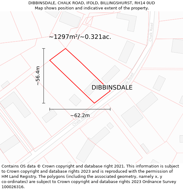 DIBBINSDALE, CHALK ROAD, IFOLD, BILLINGSHURST, RH14 0UD: Plot and title map