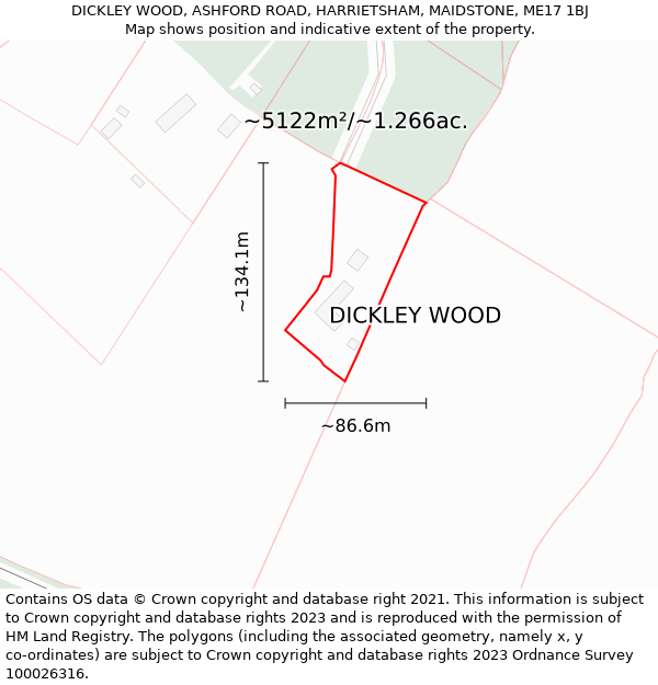 DICKLEY WOOD, ASHFORD ROAD, HARRIETSHAM, MAIDSTONE, ME17 1BJ: Plot and title map