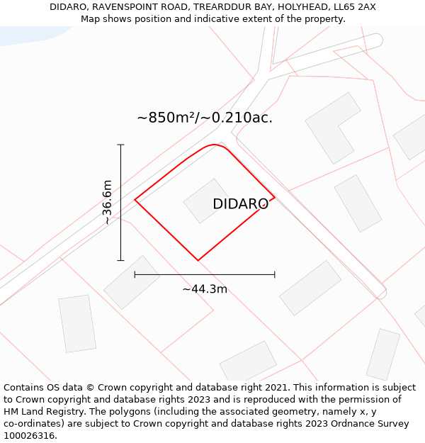 DIDARO, RAVENSPOINT ROAD, TREARDDUR BAY, HOLYHEAD, LL65 2AX: Plot and title map