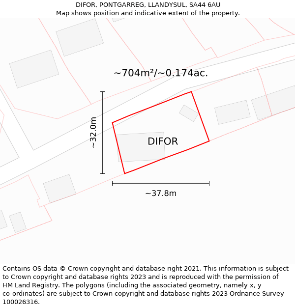 DIFOR, PONTGARREG, LLANDYSUL, SA44 6AU: Plot and title map