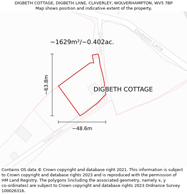 DIGBETH COTTAGE, DIGBETH LANE, CLAVERLEY, WOLVERHAMPTON, WV5 7BP: Plot and title map