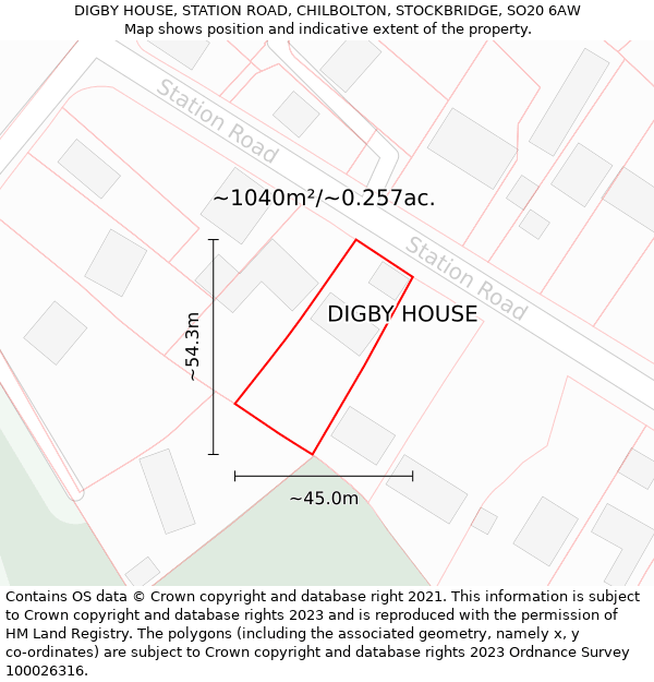 DIGBY HOUSE, STATION ROAD, CHILBOLTON, STOCKBRIDGE, SO20 6AW: Plot and title map